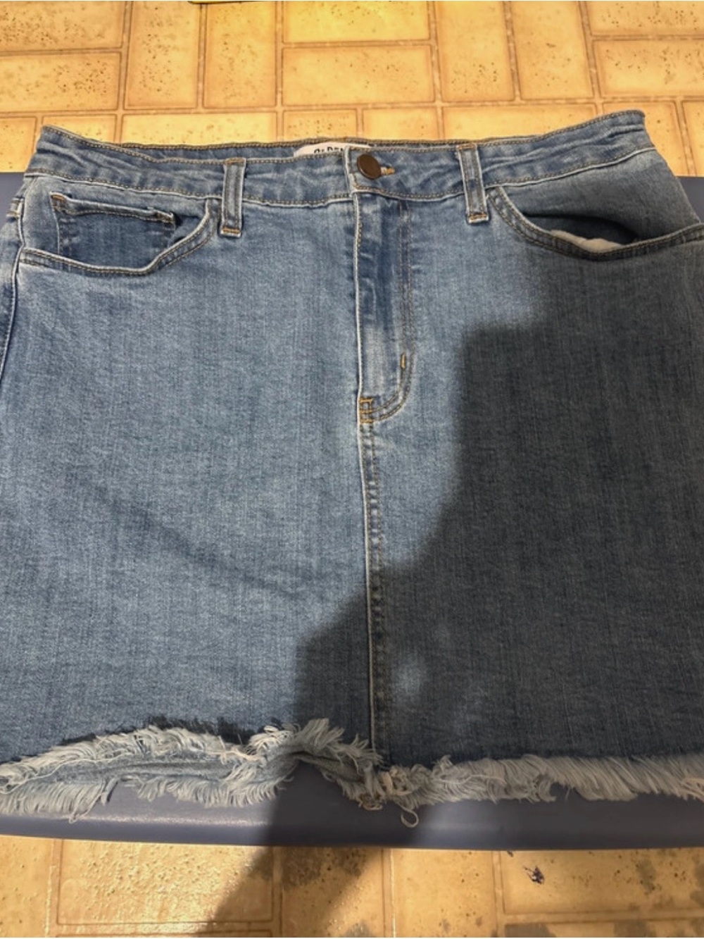 Denim Frayed-Hem Mini Skirt - Light Blue